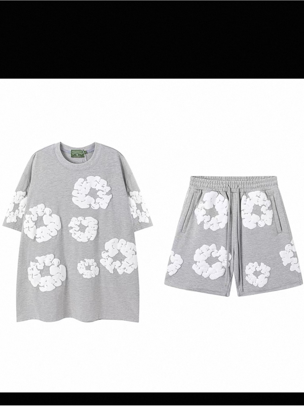 Men's Black Floral Print Athletic Drawstring Shorts